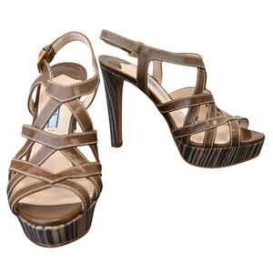 Prada Brown Leather Strappy Caged Platform High Heel Sandals Size 37